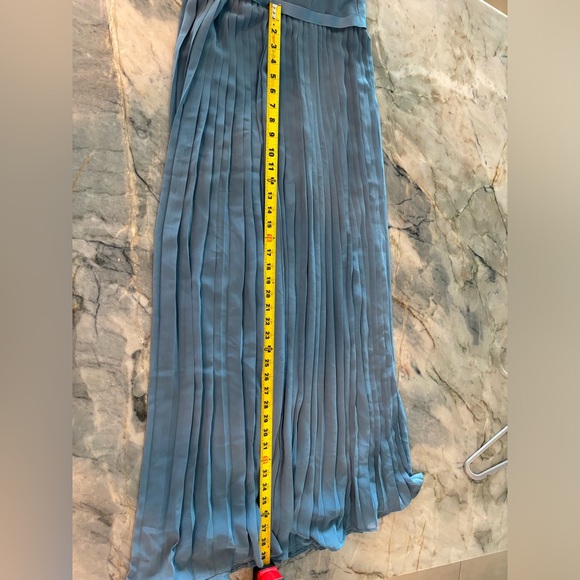 Davids Bridal Bridesmaid Dress Steel Blue Sz 4 Chiffon Halter Neck Pleated Skirt - Picture 11 of 16